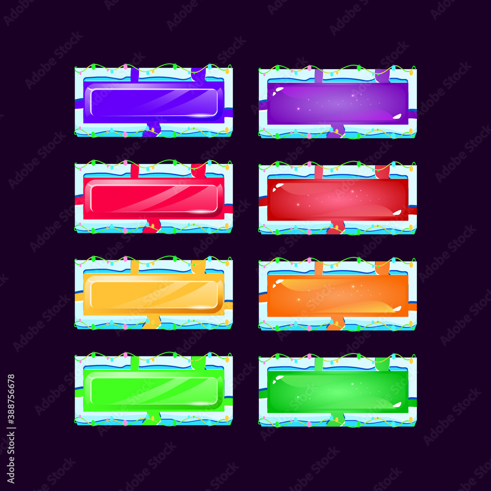 Fototapete set of gui colorful jelly and crystal button with blue lava ice frame border for game ui asset eleme