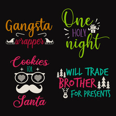Christmas calligraphy quotes set. Colorful typography designs for xmas decoration, cards, t shirts, mug, other prints with words and holiday elements. Stock vector lettering collection
