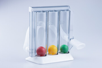 Medical incentives spirometer for monitor strength of lung on white background