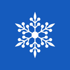 Snowflake icon, white snowflake on blue background, vector isolated symbol.