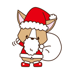 手を振る可愛いサンタのコーギー
