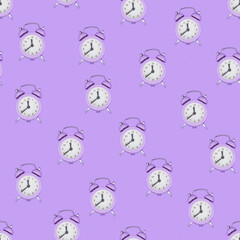 Obraz premium Seamless pattern from alarm clocks. Antique alarm clocks. Top view.