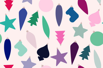 Merry Christmas tree toys present boxes pattern/ Happy new year holidays elements background/ Merry Christmas background