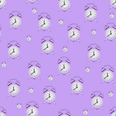 Obraz premium Seamless pattern from alarm clocks. Antique alarm clocks. Top view.
