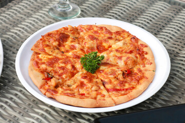 Delicious fresh pizza on table