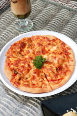 Delicious fresh pizza on table