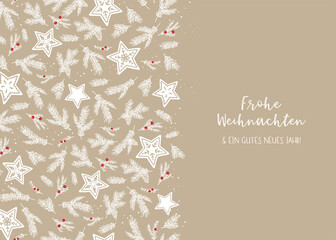 Cute hand drawn christmas design with text "Merry Christmas and a Happy New Year" in german, great for banners, wallpapers