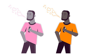 Male Character Enjoying Vape Smoking, Flat Style Vector on White Background