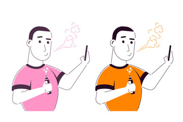 Male Character Enjoying Vape Smoking, Flat Style Vector on White Background