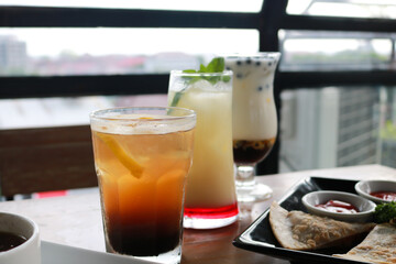 Delicious food and drink on the table