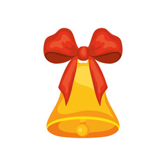 christmas bell with decorative red bow icon, colorful design