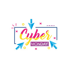 colorful cyber monday design with cursor arrows, flat style