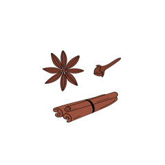 Spices set. Cinnamon sign. Star anise icon. Cloves image. Doodle hand drawn vector illustration