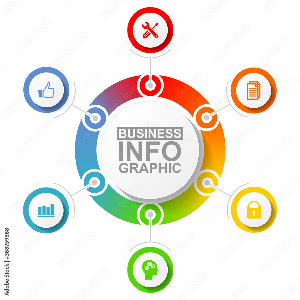 Aufkleber infographic vector template for business presentation with 6 options