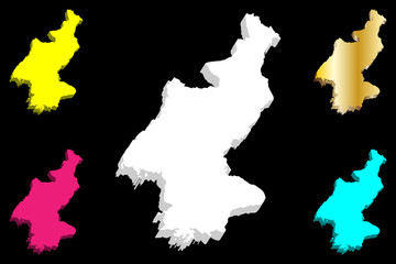 3D map of North Korea (Democratic People's Republic of Korea, DPRK, PRK, DPR Korea, Korea DPR) -  white, yellow, purple, blue and gold - vector illustration
