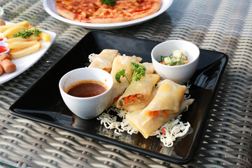 Delicious food and drink on the table