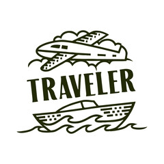 Obraz premium Travel logo vector illustration, Design element for logo, poster, card, banner, emblem, t shirt. Vector illustration