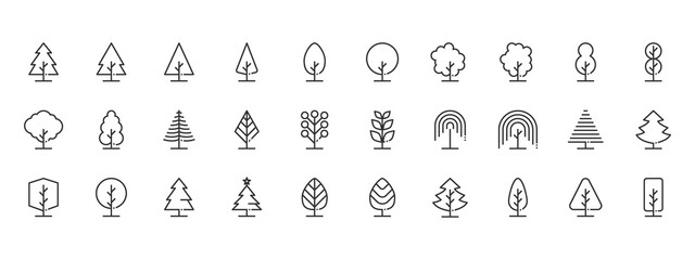  Tree Line Icons Vector Illustration , ecology