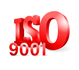 ISO 9001 certified 3D emblem  - international quality management system stsndardization- isolated vector emblem