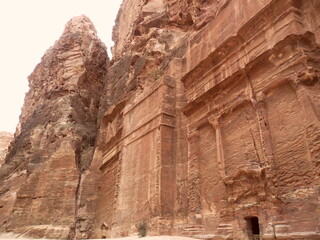 Hiking in the red sand dunes and cliffs of Wadi Rum and Petra archeological site in Jordan, Middle East