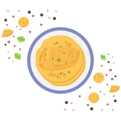 Mint Crepes on Plate Concept, Stack of Savory Pancake Vector Icon Design, National Dish of France Sign,Traditional cuisine Symbol, Gourmet food cooking and restaurant with ingredients 