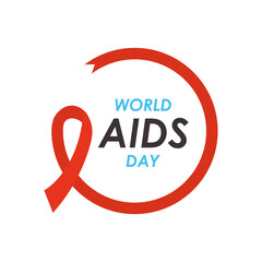 world aids day design with red ribbon around, flat style