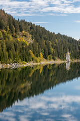 reflection of autumn forest in Lac du Taney