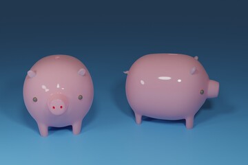 pink pastel piggy bank isolated on blue background.business and finance concept.3d rendered illustration. cute animal and minimal style.