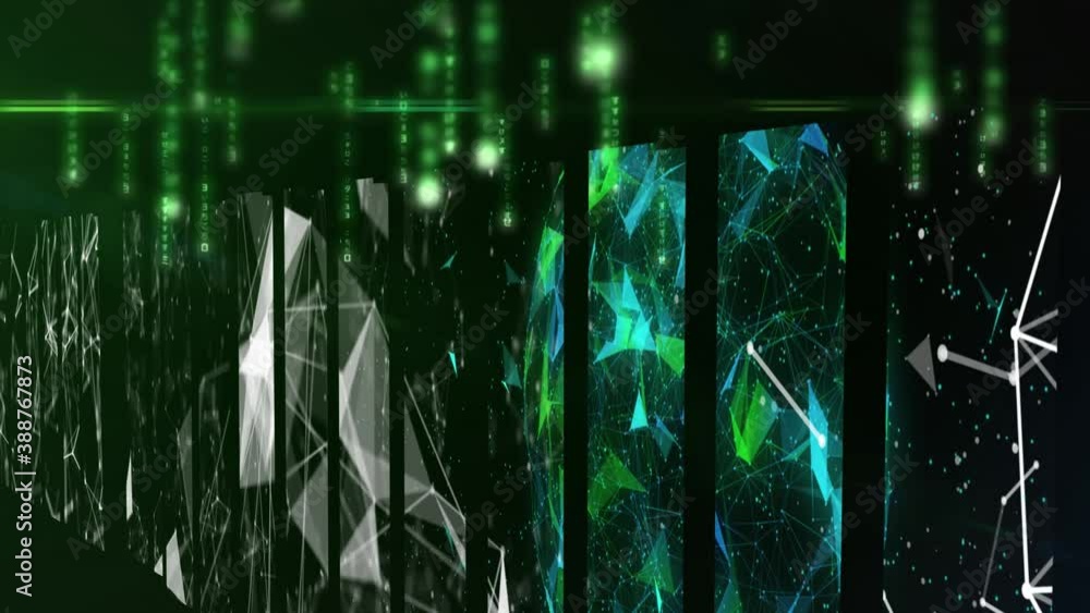 Aufkleber multiple screens showing colourful webs connections over green data processing