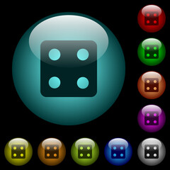 Dice four icons in color illuminated glass buttons