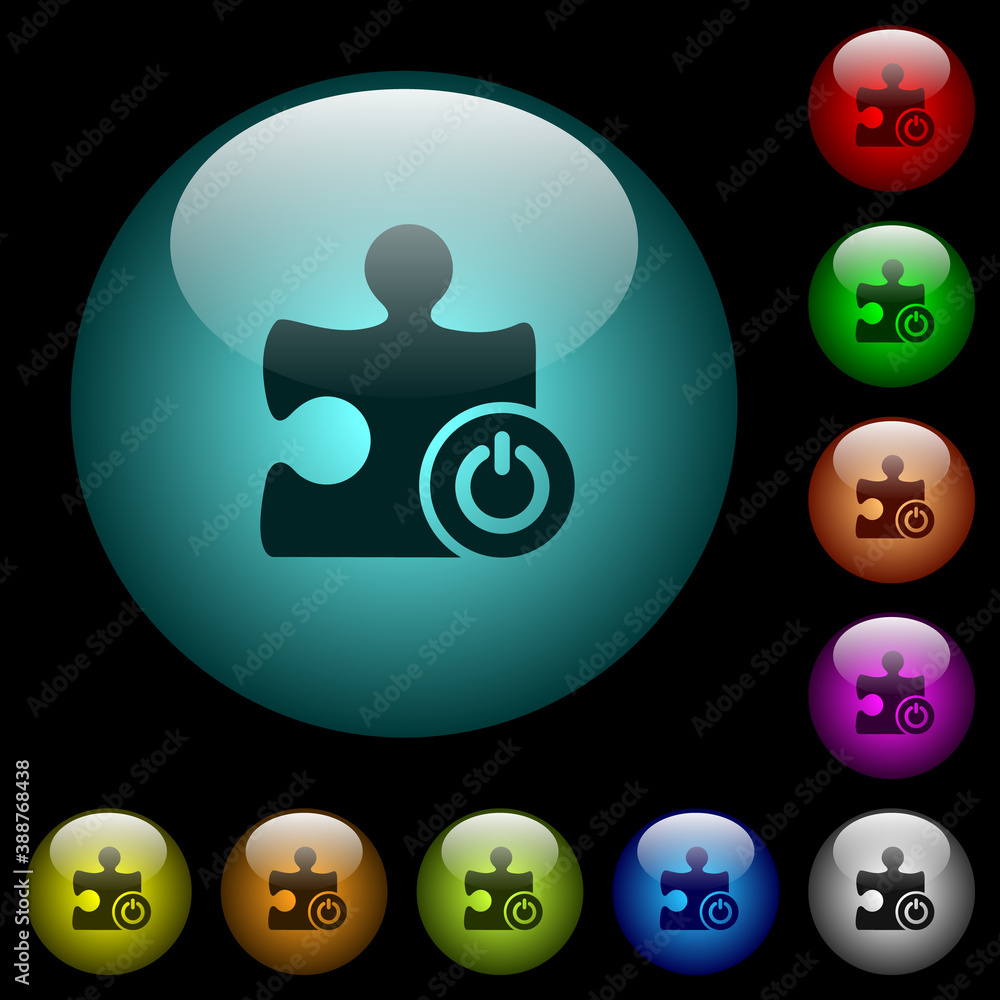 Poster switch on off plugin icons in color illuminated glass buttons