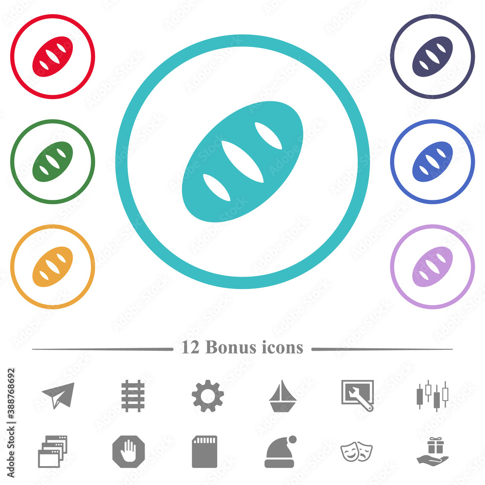 Poster bread flat color icons in circle shape outlines