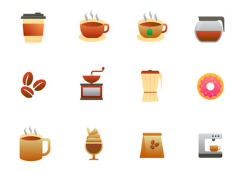 Set of coffee vector illustration with simple design isolated on white background. Coffee gradient icon collection 