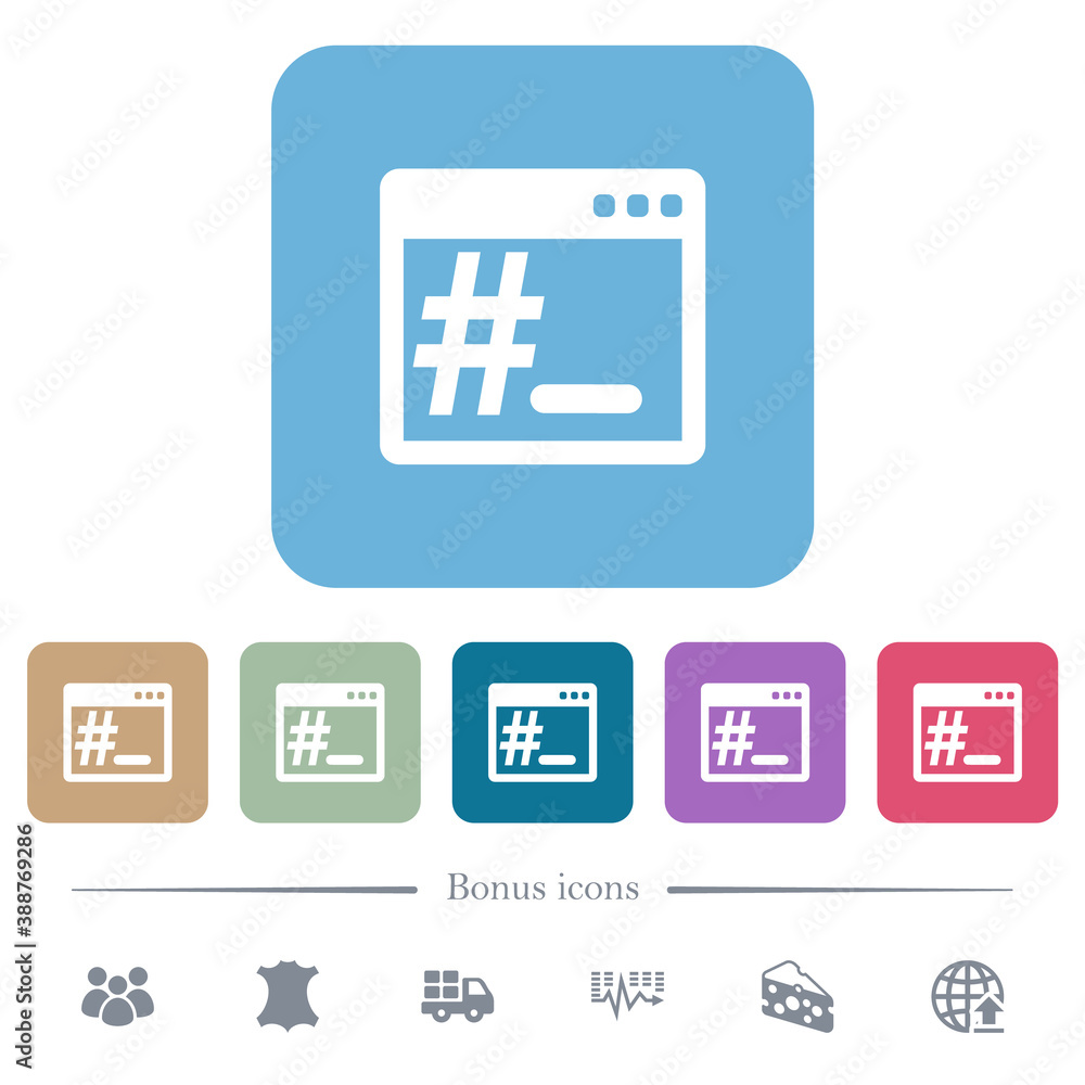 Poster root terminal flat icons on color rounded square backgrounds