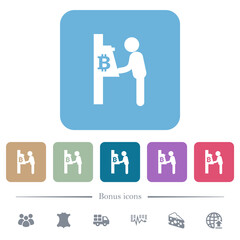 Bitcoin cash machine flat icons on color rounded square backgrounds