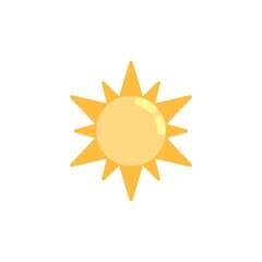 Yellow sun flat icon, sunny weather vector sign, colorful pictogram isolated on white. Summer symbol, logo illustration. Flat style design