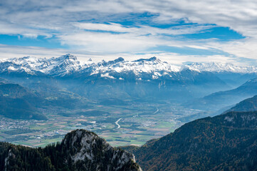 Panorama with Southern Rhone Valley including Aigle and the peaks of Mouveran and Dent de Morcles - Powered by Adobe