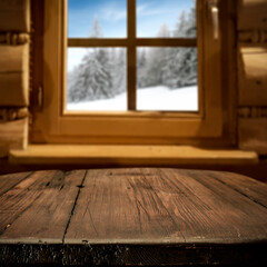 Desk of free space and winter window sill 