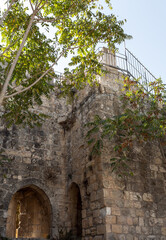 Naklejka premium Inside view of the city wall in the territory of the Armenian quarter in the old city of Jerusalem, Israel