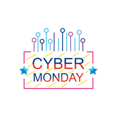 cyber monday colorful design with decorative stars, flat style