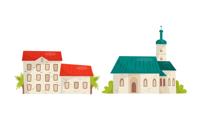 Croatia Cultural Symbols with Street Building and Church Vector Set
