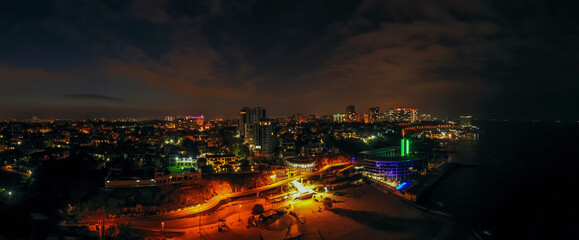 Night air panoramic photo Odessa Ukraine coast line on 10 stage of Arcadia,. Drone footage.