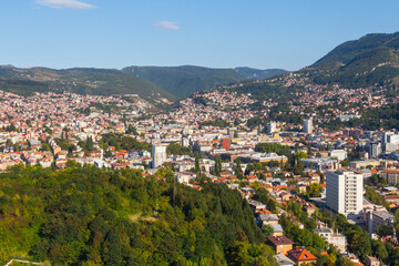 Fototapeta na wymiar Panoramic view of the city of Sarajevo from the top of the top. Bosnia and Herzegovina