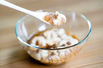 hot or cold taho with sugar syrup and tapioca pearls