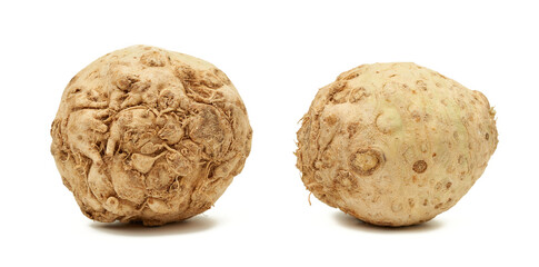 round celery root isolated on white background