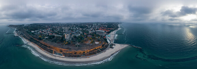  360 degree air panoramic photo Odessa Ukraine gold coas. Drone footage.
