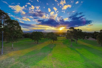 Beautiful park in Sydney Suburbia on a hill with great views at sunset
