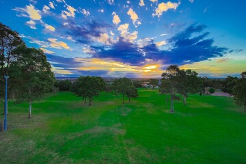 Beautiful park in Sydney Suburbia on a hill with great views at sunset