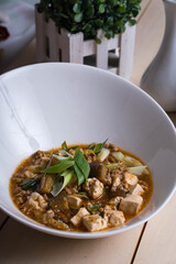 a bowl of hot spicy mapo tofu is a type of dish that uses ground pork, tofu and spicy fermented beans 