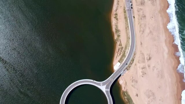 Drone surveying a bridge of the in  Garzon, Maldonado, Uruguay